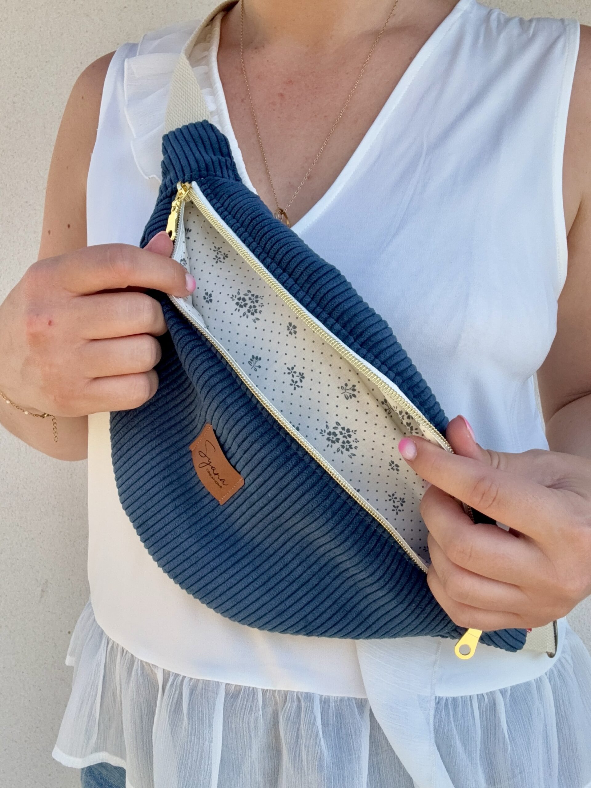 Sac Banane Velours Côtelé Bleu Marine - Femme – Image 2