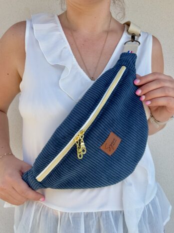 Sac Banane Velours Côtelé Bleu Marine – Femme