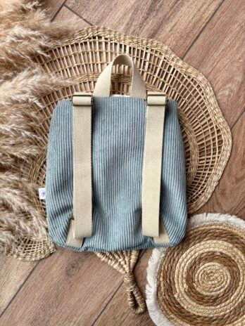Sac à dos Enfant Vichy vert 🍀 Personnalisé en Velours côtelé